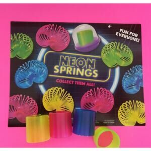 Neon Spring Toy Charm Plastic Autism Fun Toy 4 Bright Colors and Display Card